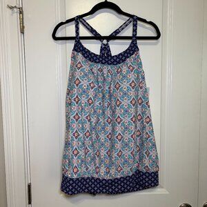 NWT Women's Size 3X Croft & Barrow Teal and Navy Print Swimwear Tankini